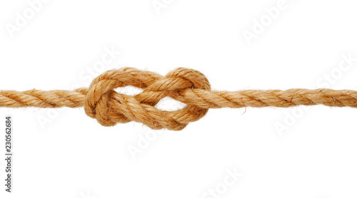 knot on jute rope isolated on white background