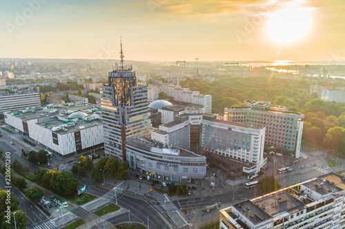 Szczecin at the sunset aerial view