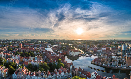 Panorama of Gdańsk in the morning aerial view