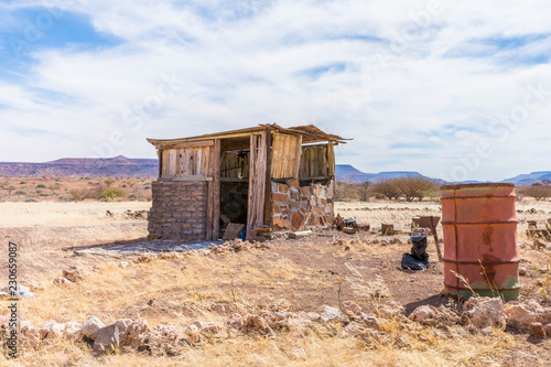 A abandoned shack in a beautiful landscape of Damaraland, Namibia.