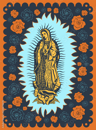 Virgin of Guadalupe vintage silk screen style poster illustration