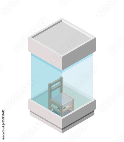 Guard box at the road is not a white background. Booth with glass windows and a chair inside. Isometric style. Trend Image. Vector illustration