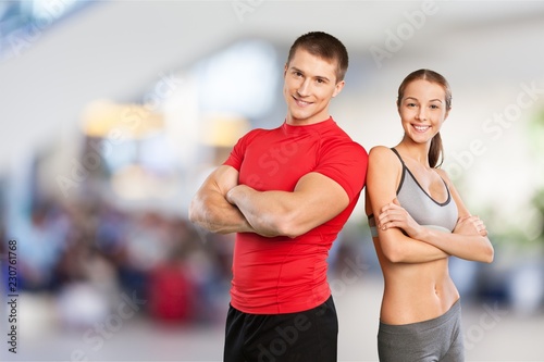 Young sporty couple in gym