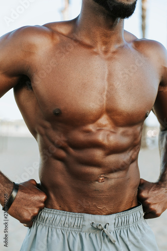 Close up of abs on a fit man