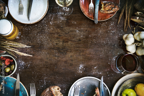 Food frame on a wooden table