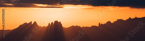 Amazing sunset panorama over Montserrat as seen from Sant Llorenc del Munt
