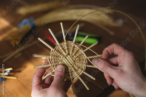 Basketwork from willow twigs in the workshop.