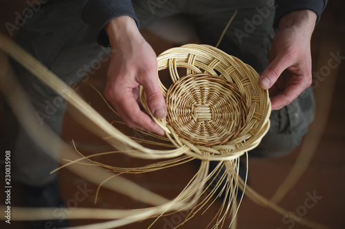 Basketwork from willow twigs in the workshop.