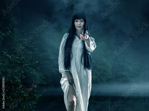 Halloween scary brunette woman with long hair