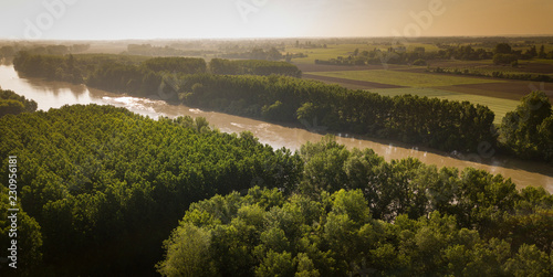Aerial wiev Bordeaux region, garonne river, forest,landscape, Gironde