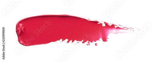 Smear and texture of red lipstick or acrylic paint isolated on white