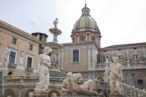 Palermo, Italy - September 07, 2018 : View of Praetorian Fountain