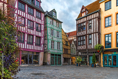 medieval square with typical houses in old town of Rouen, Normandy, France