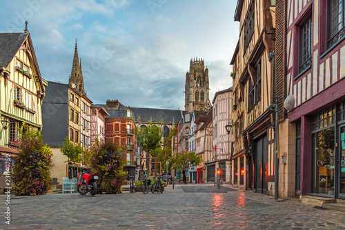Rouen, France. Place du Lieutenant-Aubert with famous old normandy buildings