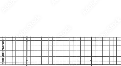 grating wire industrial fence panels, grey pvc metal fence panel on isolated white background 3d illustration