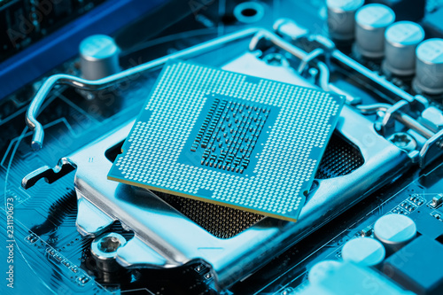 Close-up of CPU Chip Processor. Selective Focus
