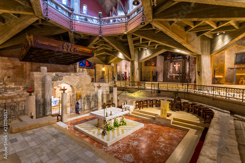 Interior of Church of the Annunciation or the Basilica of the Annunciation in the city of Nazareth in Galilee northern Israel.