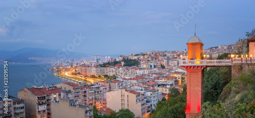 Izmir with Historic Elevator at Dusk