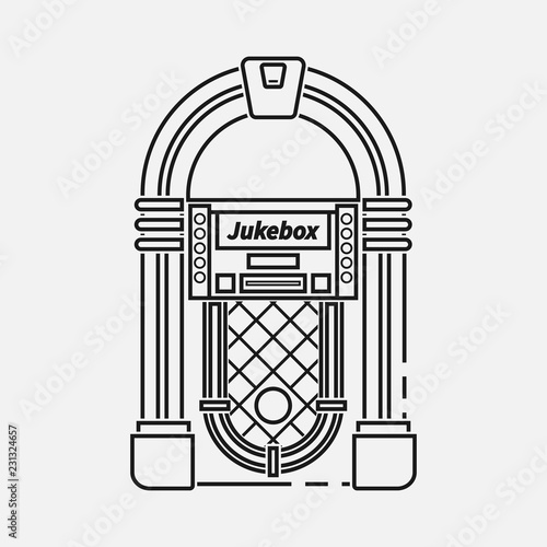 Retro jukebox flat line vector icon isolated on white background.