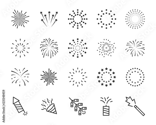 set of firework line icons