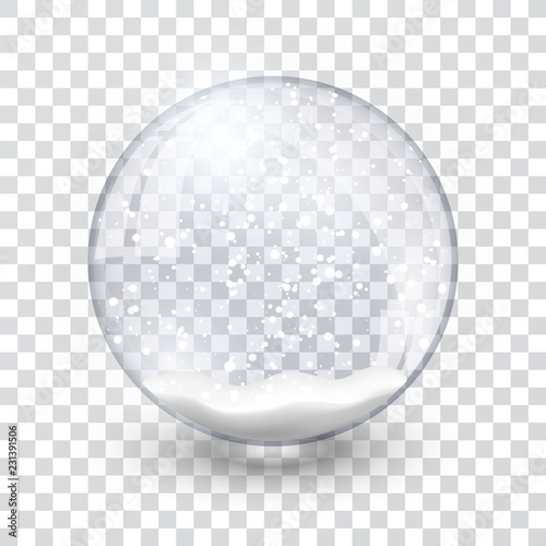 snow globe ball realistic new year chrismas object isolated on transperent background with shadow, vector illustration