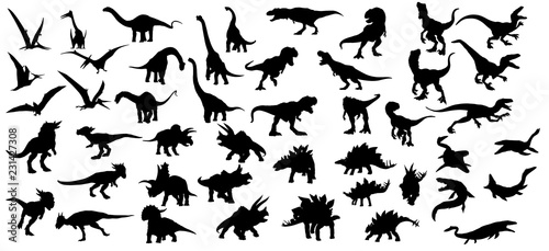 Dinosaur silhouettes set. Vector illustration isolated on white background