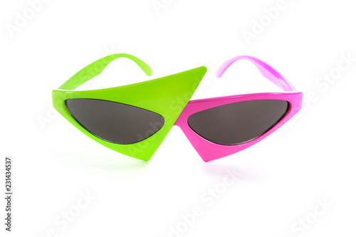 Pink and green trendy hip hop asymmetrical glasses