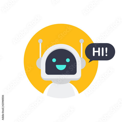 Robot icon. Bot sign design. Chatbot symbol concept. Voice support service bot. Online support bot. Vector illustration.