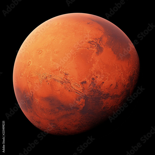 planet Mars, the red planet isolated on black background