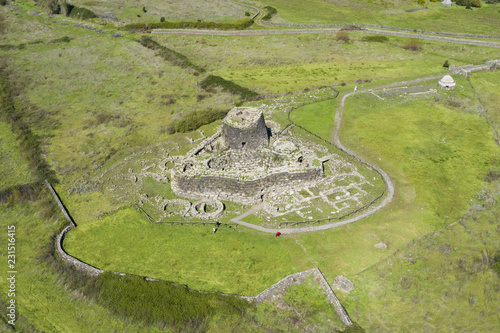 Aerial view of the ancient Santu Antine Nuraghe. Santu Antine Nuraghe is one of the largest nuraghi (ancient megalithic edifices) in Sardinia, Italy.