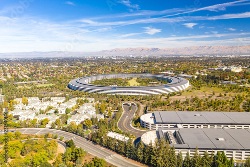 Aerial view over Cupertino in Bay Area, California on a sunny day.