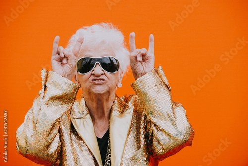 Grandmother portraits on colored backgrounds