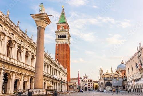 Piazza San Marco, Column of San Teodoro, National Library, Doge's Palace and St Mark's Basilica, Venice
