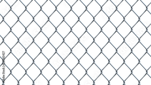 Seamless chain link fence background on white