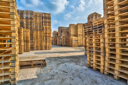 Piles of euro type cargo pallets
