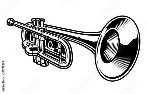 Vector illustration of black and white trumpet.