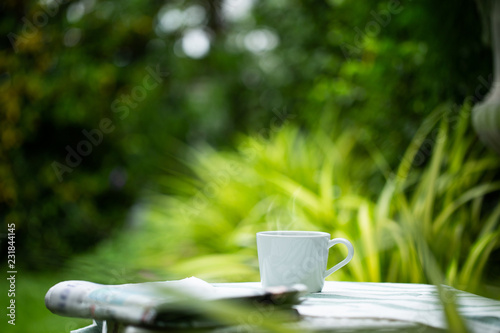 Cup of coffee in garden