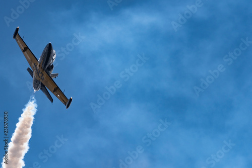 Aerobatic team Russ on aircraft L-39 Albatross performs the program at the air show