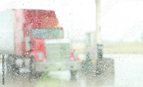 Truck in the rain