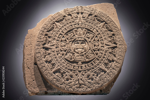 Aztec Calendar in high definition and clipping path. Great lightning over the original Aztec huge monolith referred as a calendar