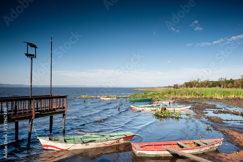 Boats in Lake Ypacaraí, San Bernadino, Paraguay.