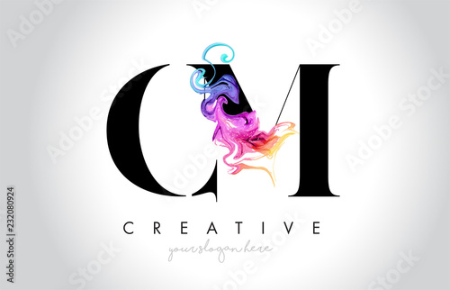 CM Vibrant Creative Leter Logo Design with Colorful Smoke Ink Flowing Vector