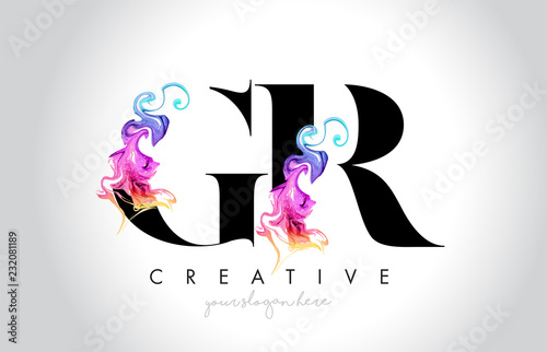 GR Vibrant Creative Leter Logo Design with Colorful Smoke Ink Flowing Vector