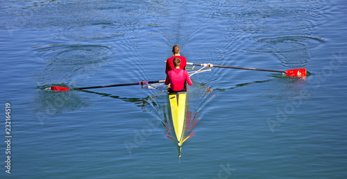 Two scull rowing competitor, rowing race two rower