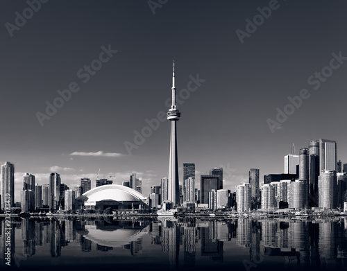 Toronto skyline with cn tower in black and white