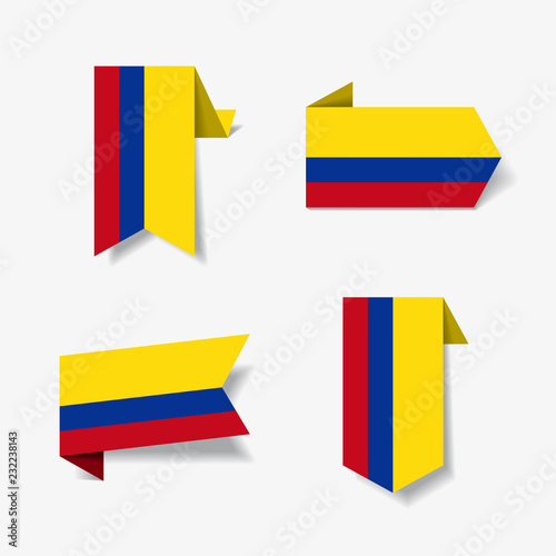 Colombian flag stickers and labels. Vector illustration.