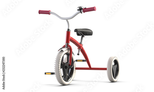 3D illustrate of Children's tricycle pink bicycle isolated on white background