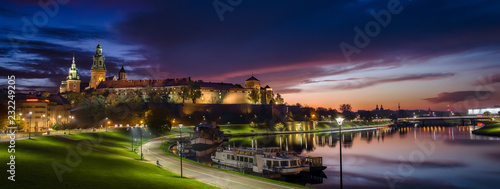 Royal Castle of Wawel by morning blue hour (panoramic)