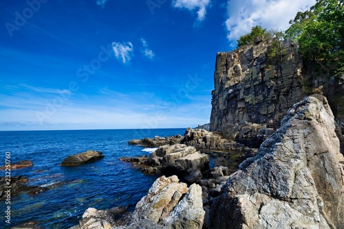 Sheer cliffs of the northern coast of Bornholm island - Helligdomsklipperne (Sanctuary Rocks), Denmark