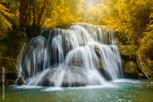 Beautiful waterfalls in the middle of the forest, resulting in complete ecological system of the forest, nature park and outdoor in summer season.